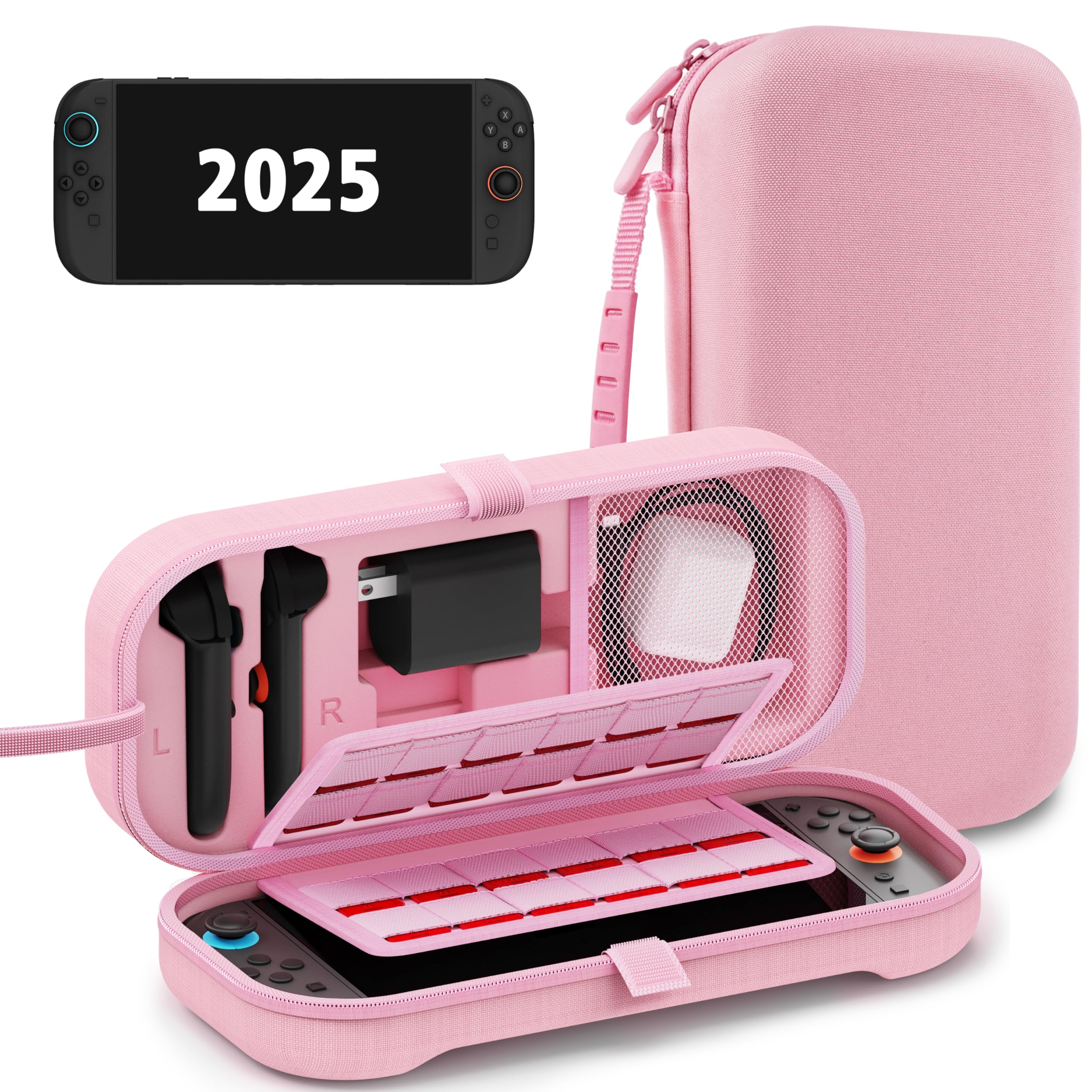 Photo 1 of TIKOdirect Carrying Case for Nintendo Switch 2 (2025) & Switch OLED 2021 & Switch 2017, Travel Hard Shell Portable Bag Fit for Joycon & Adapter, Protective Case with 24 Game Card Slots, Pink
