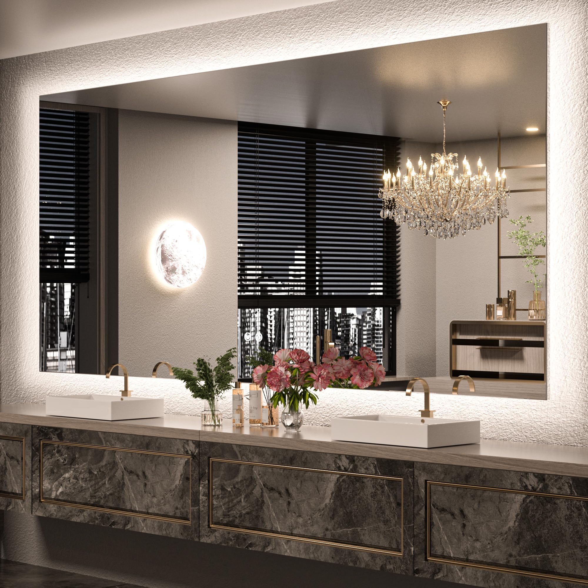 Photo 1 of Keonjinn Backlit Mirror 84 x 40 Inch 3 Colors LED Bathroom Mirror with Lights, Large Stepless Dimmable Wall Mirror with UL Listed LED Driver, Shatterproof Tempered Glass, Anti-Fog LED Vanity Mirror
