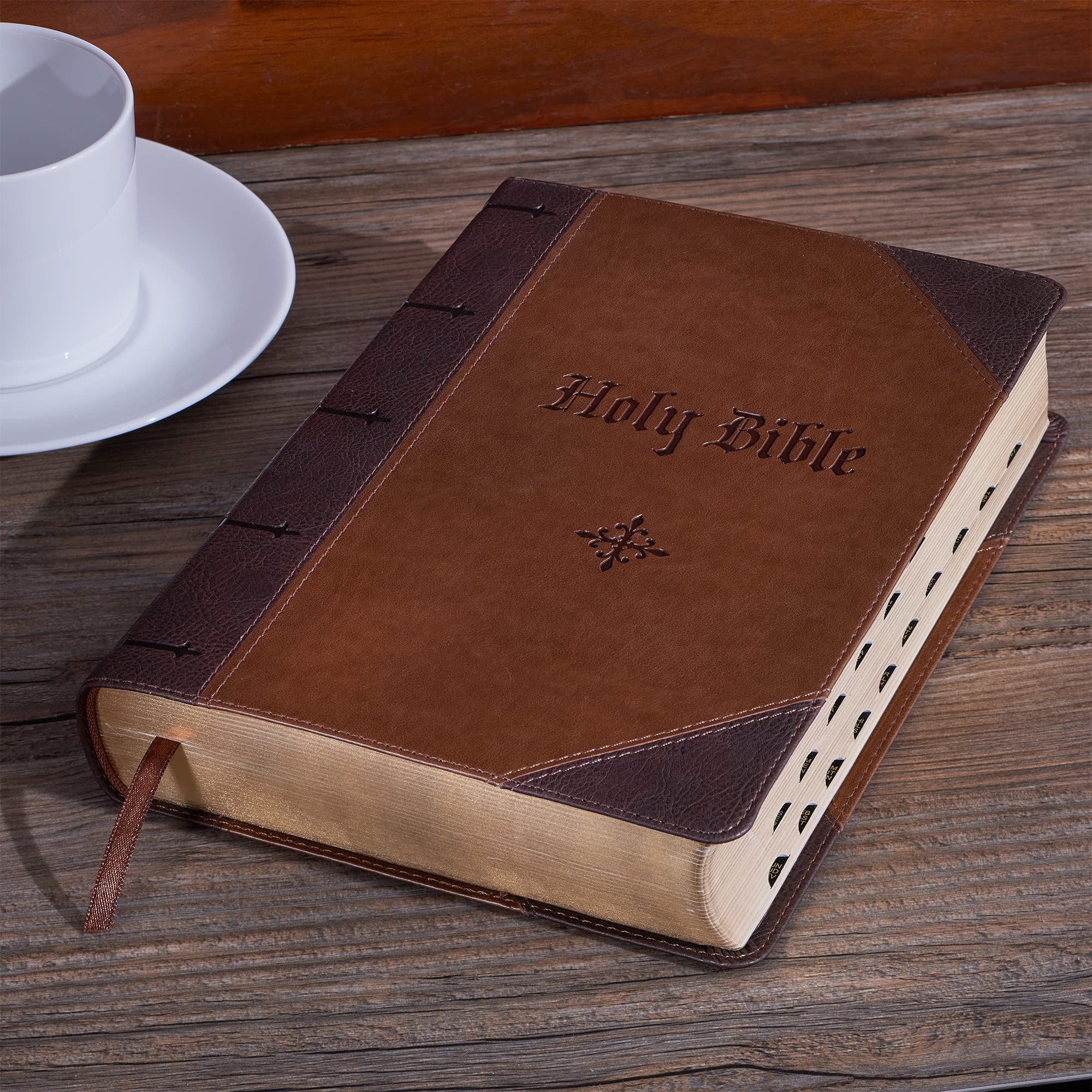 KJV Holy Bible, Giant Print Full-size Faux Leather Red Letter Edition - Thumb Index & Ribbon Marker, King James Version, Two-tone Brown (KJV Full Size GP Editions)