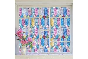 FEOMOS Window Privacy Film, Rainbow Decorative Stained Glass Window Film, Static Cling Lattice Window Glass Covering, Window Tint Sticker for Home Decor & UV Heat Blocking, 17.3 x 78.7 Inches