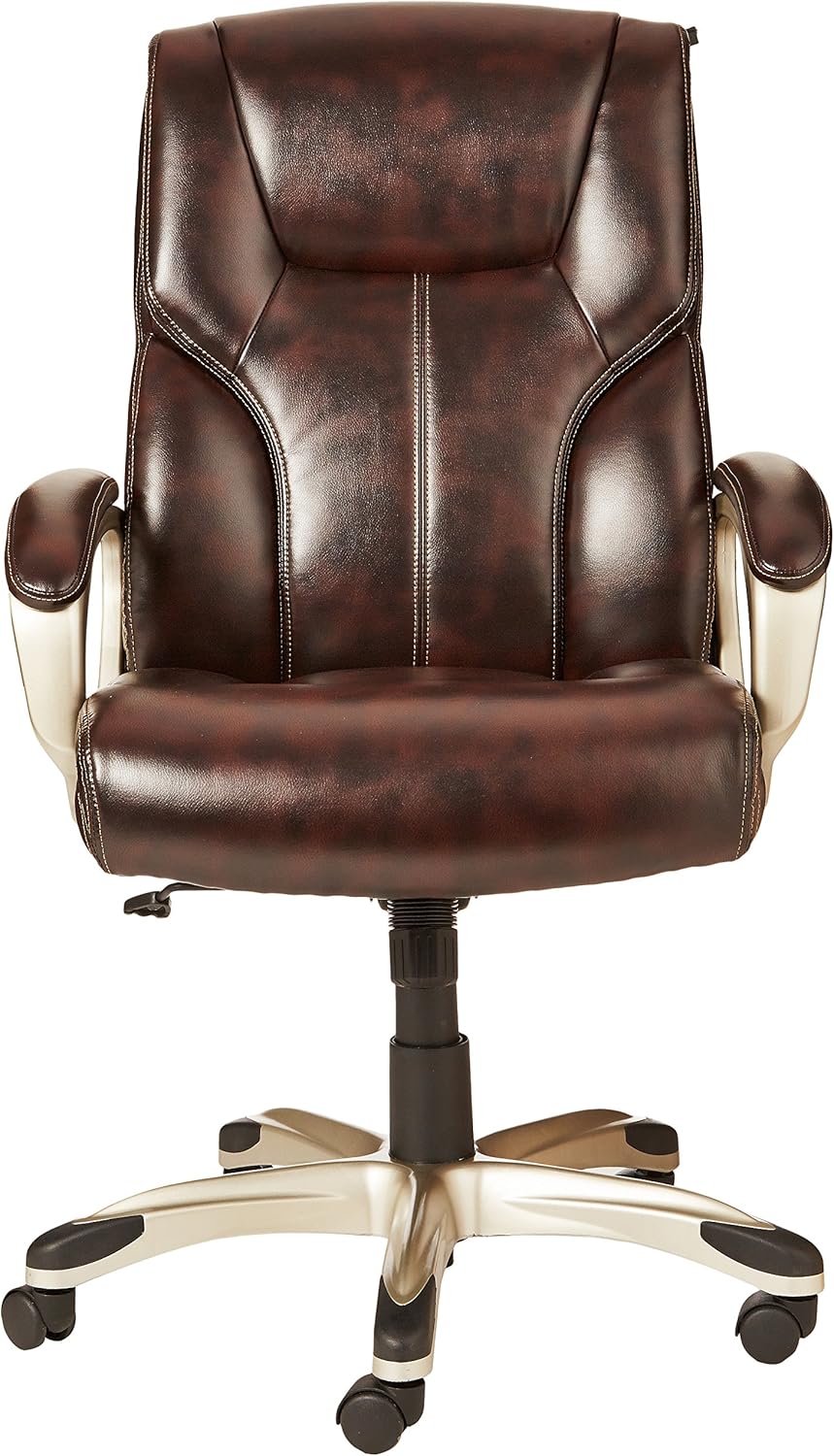 Basics High-Back, Leather Executive, Swivel, Adjustable Office Desk Chair with Casters, Brown: Furniture & Decor