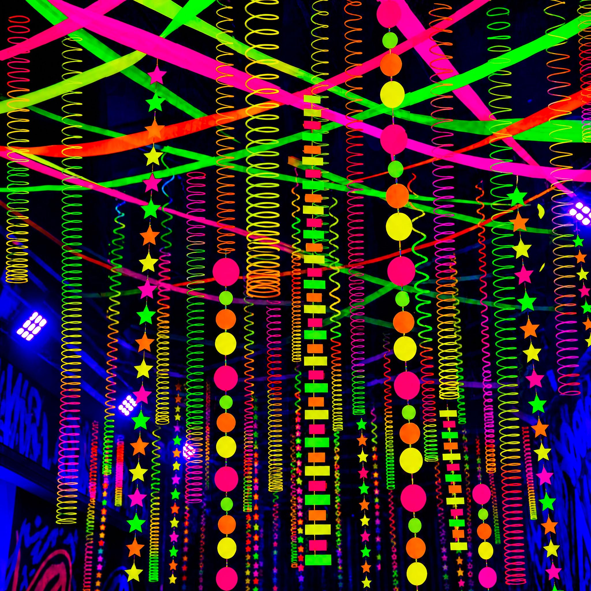 LovesTown 400FT Neon-Themed Party Decorations with 6 Spring Coils