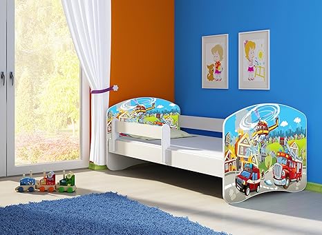 Clamaro 'Fantasia Weiß' 180 x 80 Kinderbett Set inkl. Matratze und Lattenrost, mit verstellbarem Rausfallschutz und Kantensch