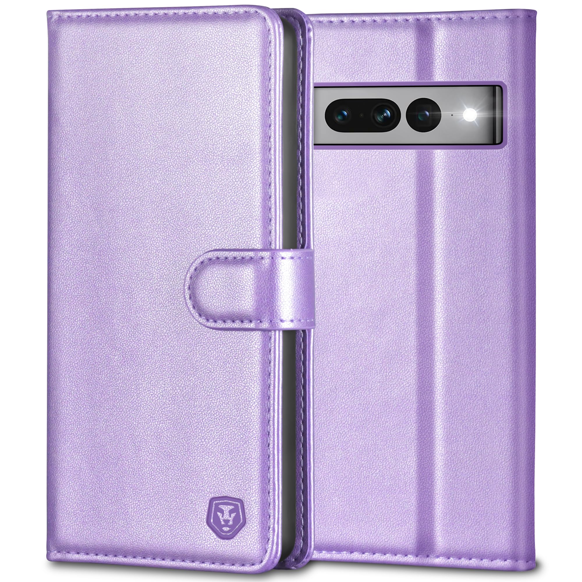 Kuafcase for Google Pixel 7 Pro, 4 Card Slots Magnetic Closure Kickstand Shockproof Protective Phone Case for Google Pixel 7 Pro - Light Purple