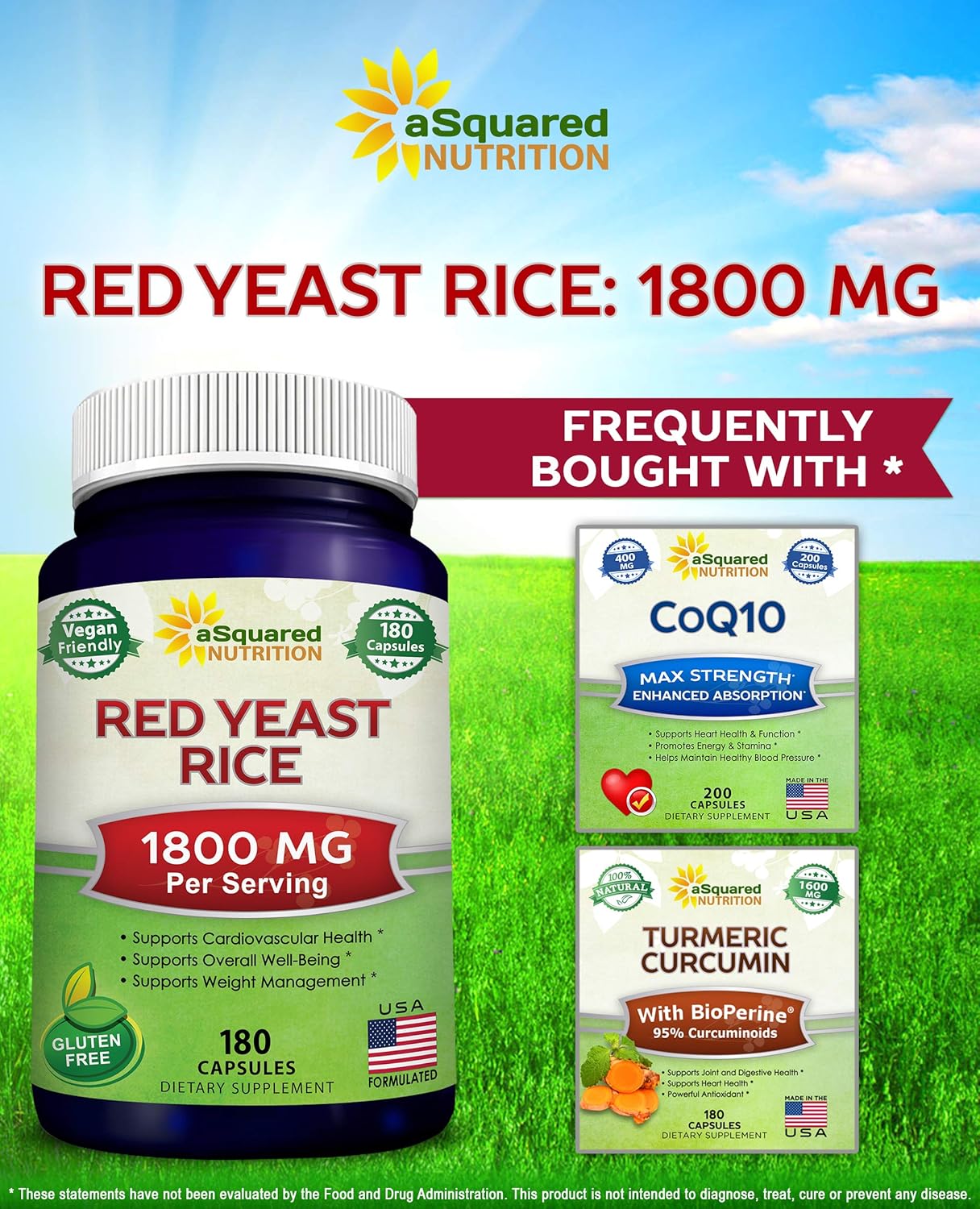 Red Yeast Rice 1800mg Dietary Supplement Vegan Powder Pills to