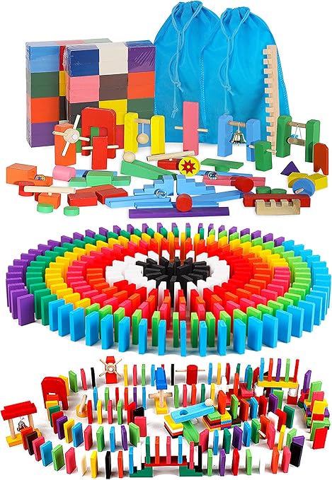 Amazon Aisfa ドミノ 倒し 積み木 知育玩具240個 ギミック 仕掛け 39種セット 木製 カラフル こども 誕生日 プレゼント 並べる用道具と収納袋 セット ドミノ おもちゃ