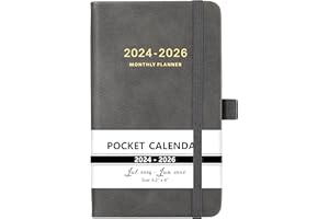 TULLOFA 2024-2026 Pocket Planner - Monthly Pocket Calendar (36-Month) With 60 Notes Pages, Jan. 2024 - Dec. 2026, 6.2" x 4", 3-Year Monthly Planner with Contacts, Holidays and Pen Holder, Back Pocket - Grey