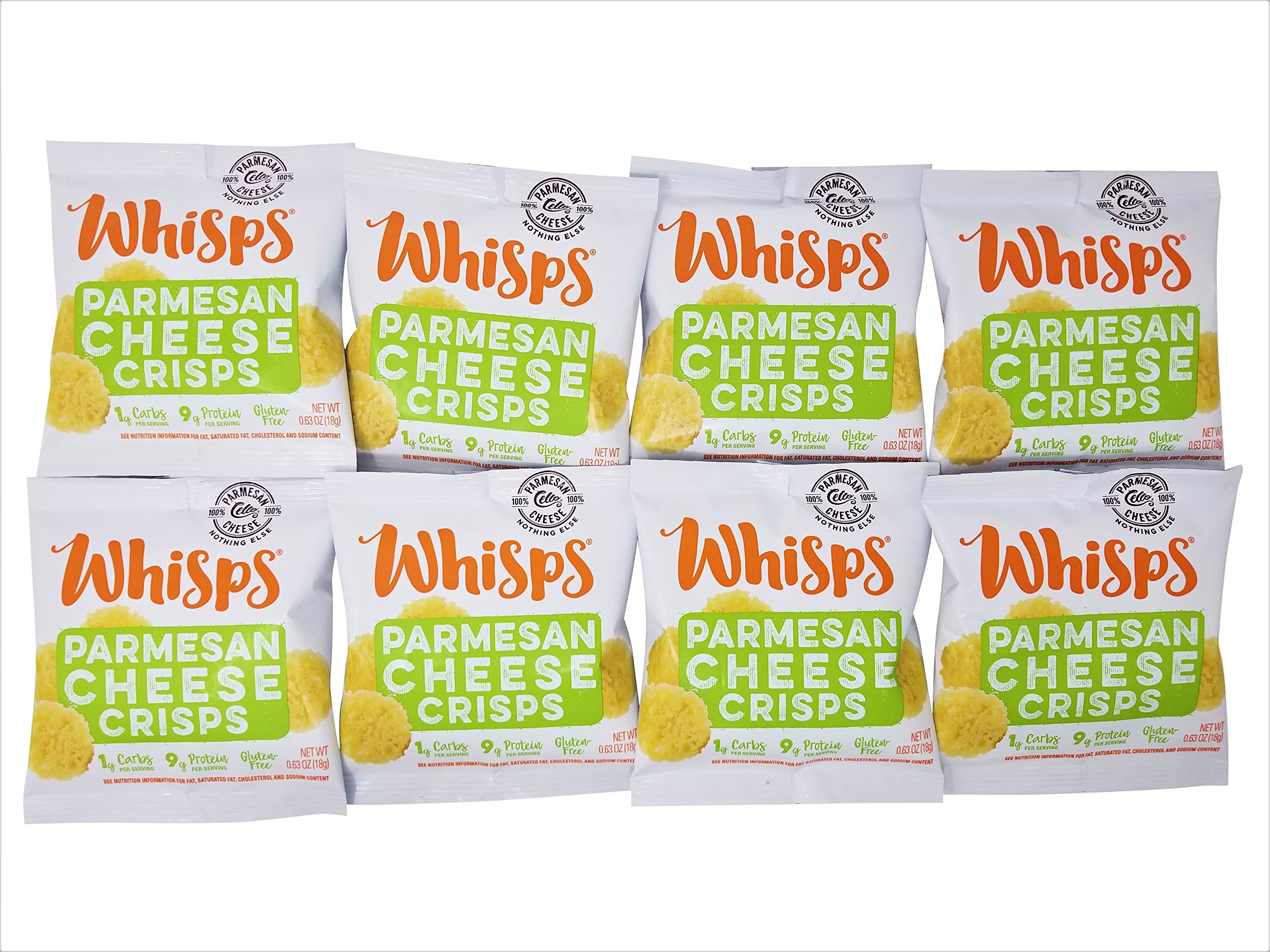 Whisps Cheddar Cheese Crisps, Single Serve Bags, Pack of 8 (.63oz/bag