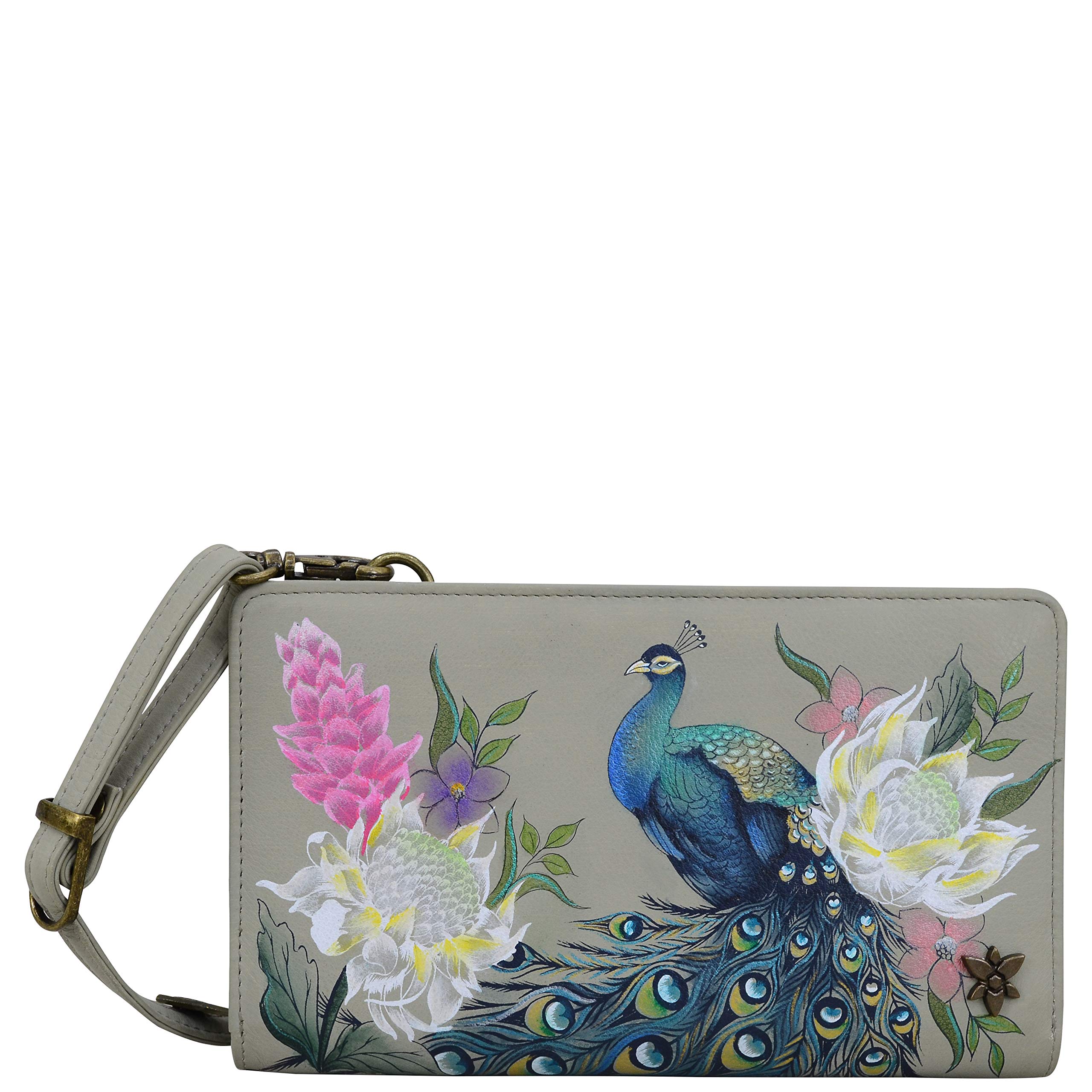 Anuschka Women's Original Hand-Painted Leather RFID Blocking Organizer Wallet, Regal Peacock