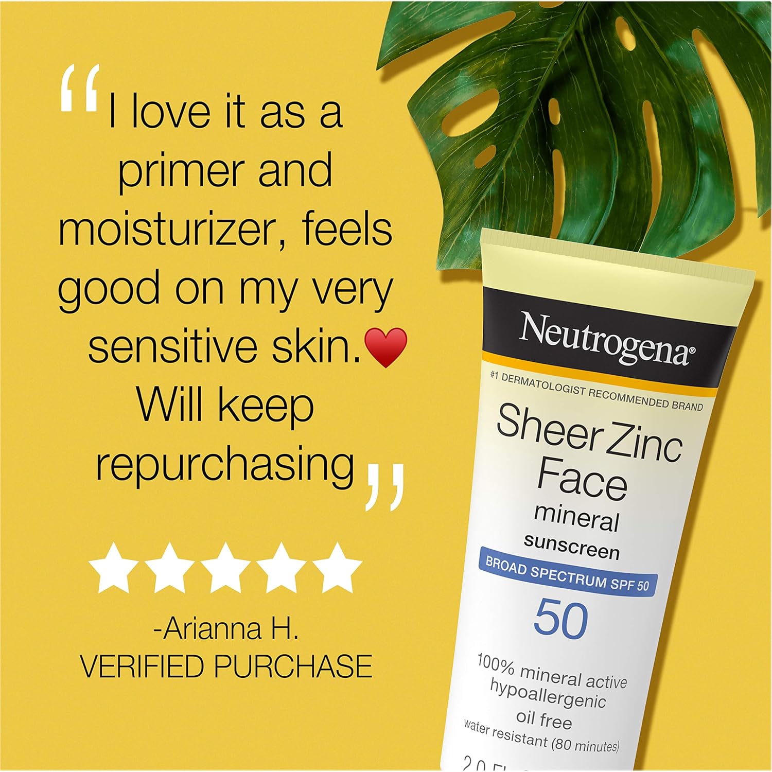 Neutrogena Sheer Zinc Oxide Dry-Touch Mineral Face Sunscreen Lotion with Broad Spectrum SPF 50, Oil-Free, Non-Comedogenic & Non-Greasy Zinc Oxide Facial Sunscreen, Hypoallergenic, 2 fl. oz: Beauty