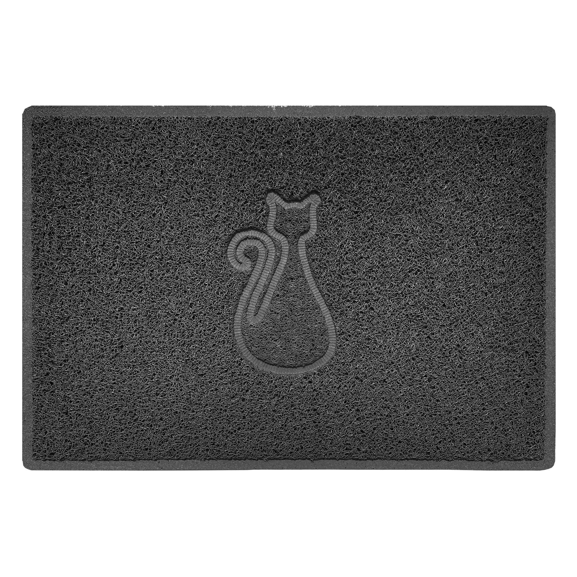 Nicoman Cat Embossed Shape Door Mat Dirt Trapper PVC Spaghetti Mat Washable Quick Drying Barrier Doormat-Dark Grey (Watertight Rubber-Back)-Large (90x60cm)