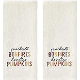 SKL Home Fall Football Bonfires Hoodies Pumpkins 100% Cotton Embroidered 2pc Hand Towel Set, Decorative for Bath/Kitchen/Bar & Gift, Natural