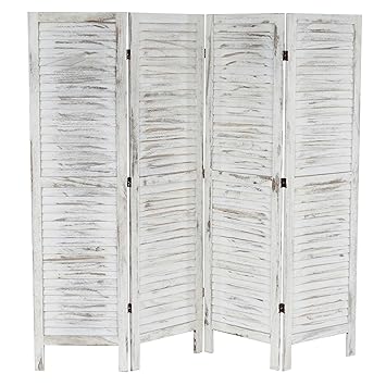 Mendler Paravent Raumteiler 170x182x2cm, Shabby-Look, Vintage ~ weiß