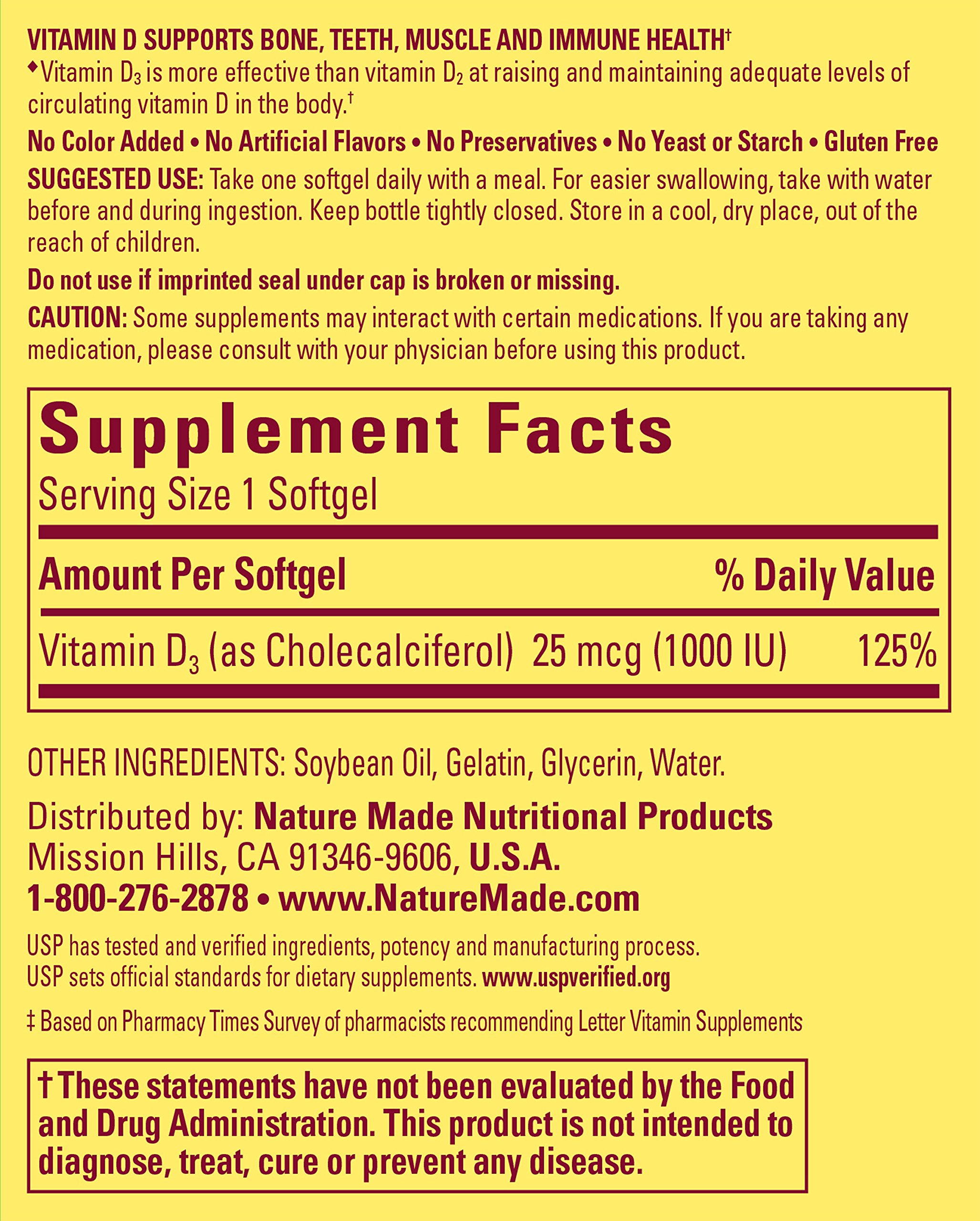 Nature Made Vitamin D3 1000 IU Softgels, 100 Ct Pricepulse