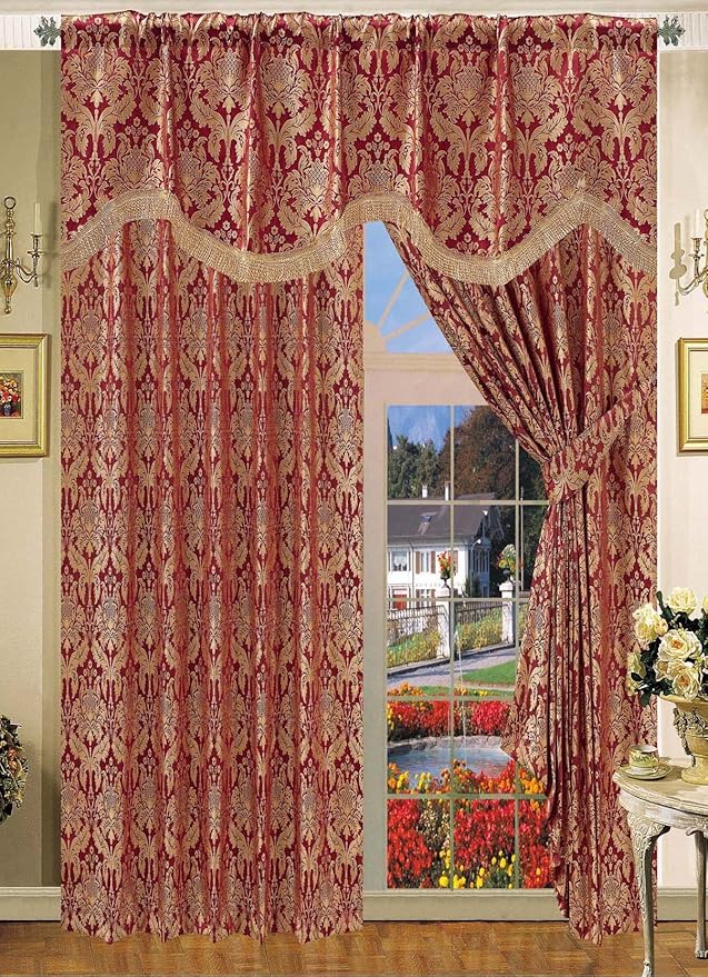 Fully Lined Jacquard Amazon Curtains With Pelmet &Tie Back (90″x 90