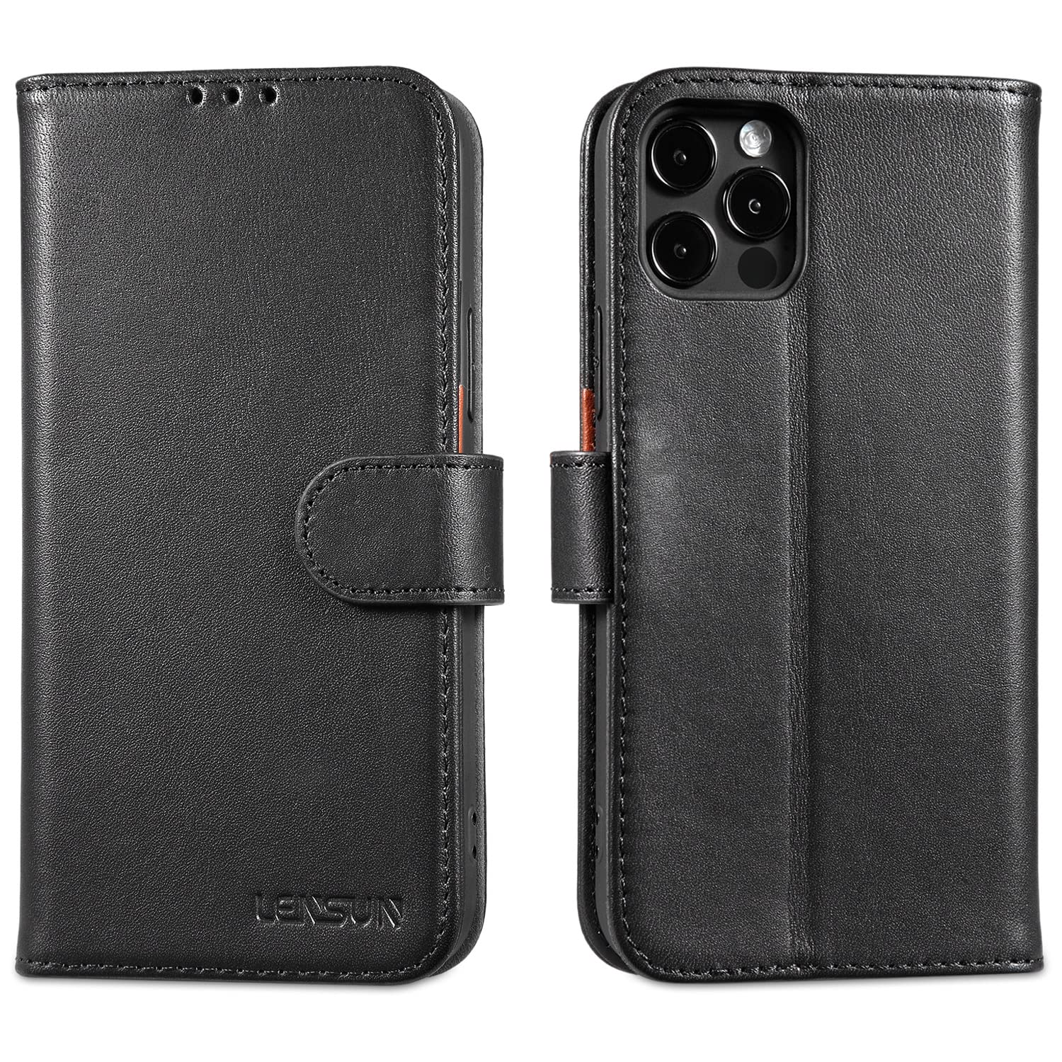 Lensun Genuine Leather Case for iPhone 12/12 Pro, Wallet Cell Phone Flip Case [Cards Holder] [RFID Blocking] Magnetic Folio Cover Compatible with iPhone 12/12 Pro- Black(12P-JT-BK)