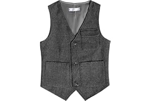 BOIHEDY Boys Vest Vintage Tweed Toddler Little Kids Retro Waistcoat with Pocket Sleeveless Slim Fit Casual Vests Outfit