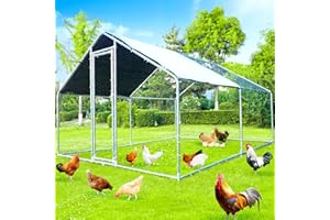 797AUDIO 12.8Lx9.84Wx6.6H FT Large Metal Chicken Coops for 8/10/16 Chickens with Run, Walk in Chicken Run Chicken Pen with Cover and Feeding Door, Spire Poultry Cage Hen House Chicken Runs for Yard with Cover
