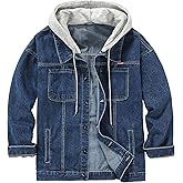 DOSLAVIDA Men's Distressed Denim Jacket Unisex Button Down Jean Coat Casual Long Sleeve Trucker Hooded Jackets Outwear