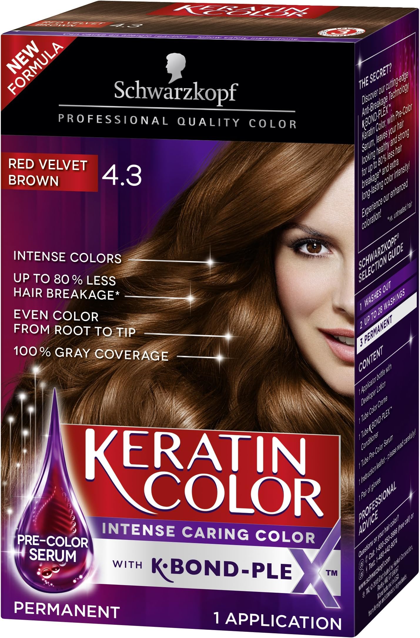 Schwarzkopf Keratin Color Permanent Hair Color Cream, 4.3 Red Velvet Brown