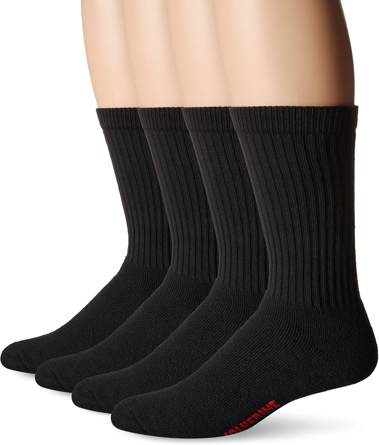 Wolverine Men's 4 Pack Cotton Crew Sock, Black, Large/913 Clothing