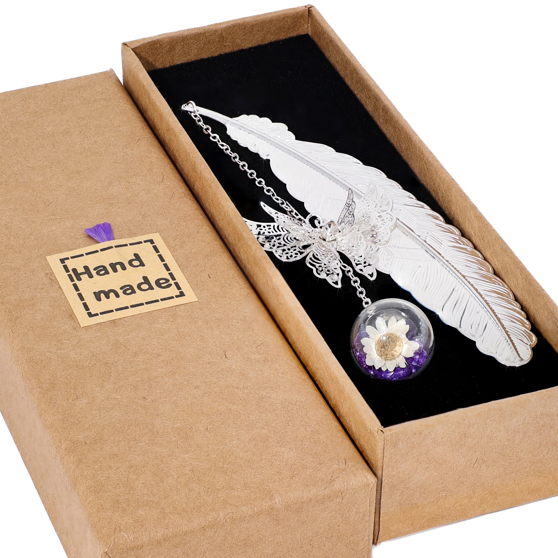 Toirxarn Silver Feather Bookmark with Butterfly Charm – Mother’s Day Gift for Mum & Women – Thoughtful Book Lover Gift, Small Keepsake for Mum – Gift Box Ready
