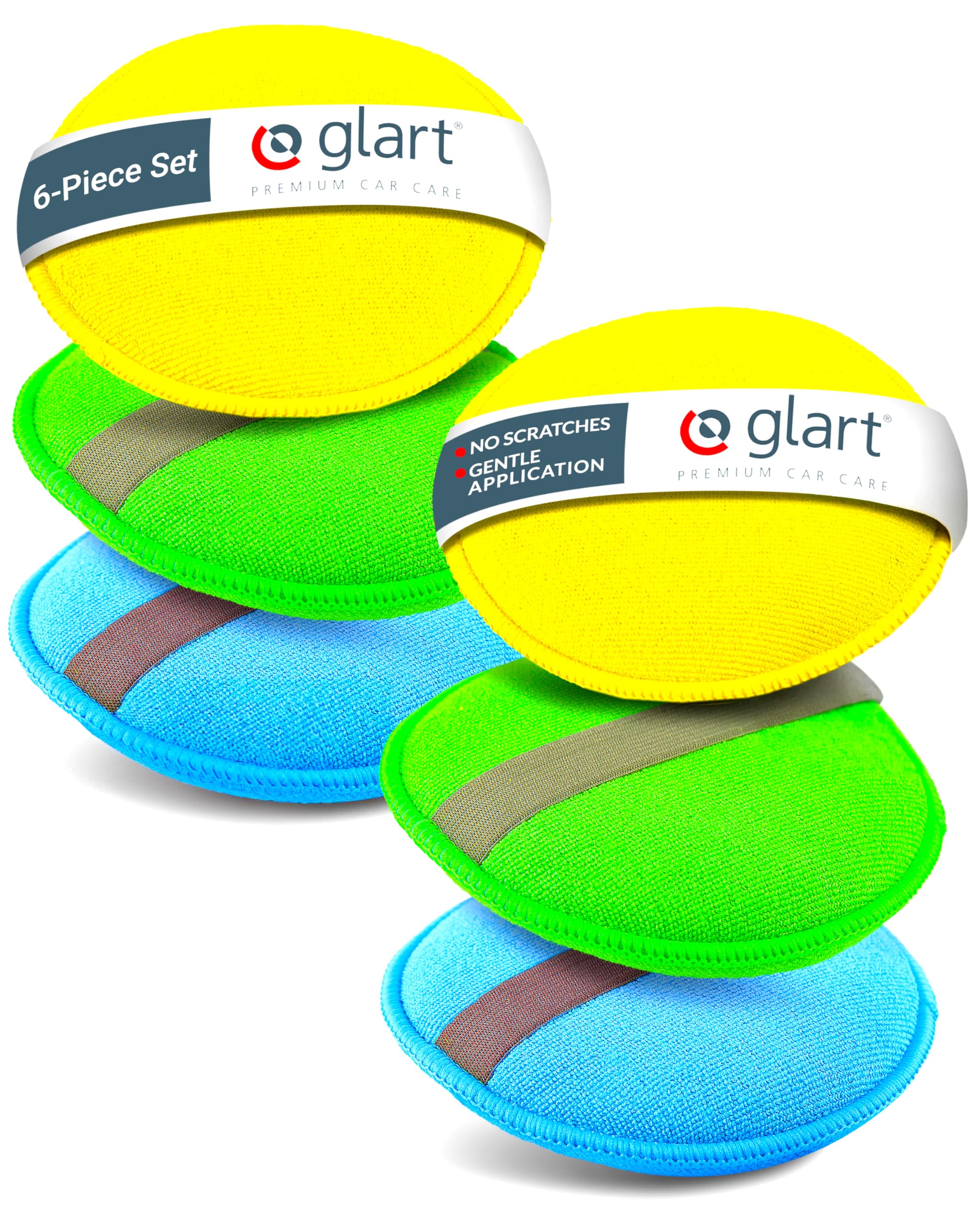 Glart 46PP Microfiber Car Polish Pad Set - 6 Pieces 130x25 mm - for Car Polish, Wax, Paint Cleaner, Sealant - Manual Use for Car Refurbishment, Plastic Care, Interior & Exterior Maintenance