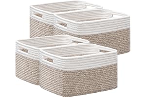 UBBCARE 4 Pack Storage Basket for Shelves, Woven Baskets for Organizing, Durable Organizer Baskets Storage Bins for Bookshelf, Toys, Towels, Clothes, 13''Lx9''Wx7.5''H, White&Light Brown