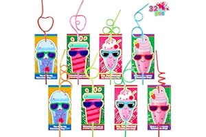 JOYIN 32 Pack Valentines Day Straws with Cards, Colorful Crazy Reusable Drinking Straws for kids, Classroom Exchange Prizes, Valentine Party Favors Gifts