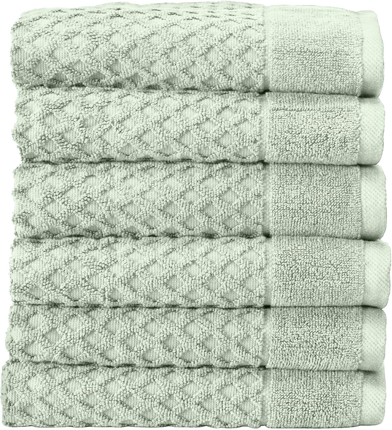 100% Cotton Hand Towel Set (16 x 28 inches) Highly Absorbent, Textured Luxury Hand Towels. Grayson Collection (Set of 6, Pale Green)