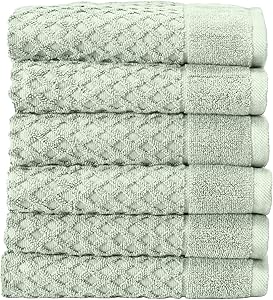 100% Cotton Hand Towel Set (16 x 28 inches) Highly Absorbent, Textured Luxury Hand Towels. Grayson Collection (Set of 6, Pale Green)