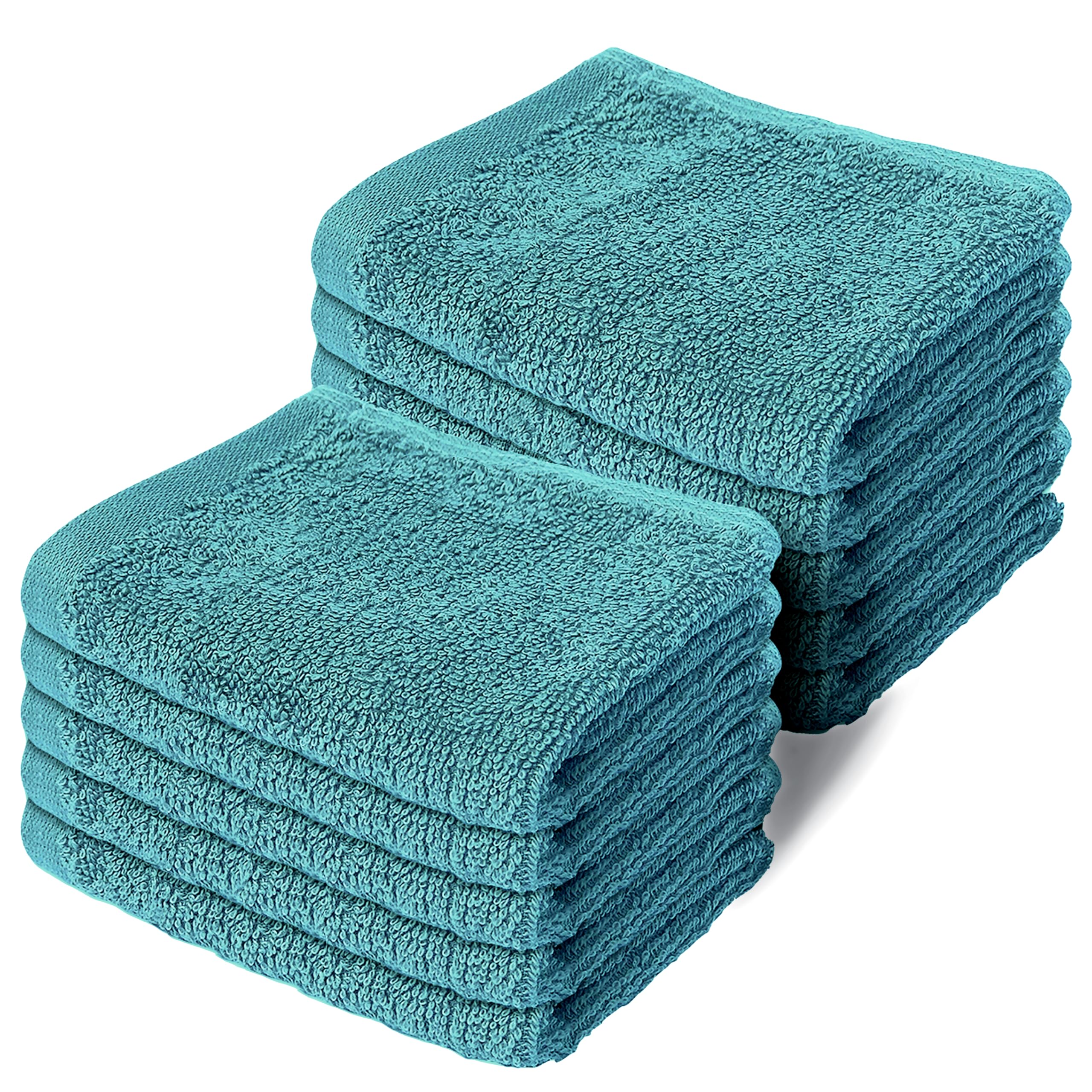 Makooz 10 Pc Face Flannels Pack - 500 GSM 100% Egyptian Cotton Towel Set - Quick Dry and Absorbent Wash Cloth - Easy Drying Kitchen and Bath Flannel for Home Spa & Professional Use -Kingfisher 30X30CM