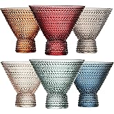 Khen Stemless Martini Colored Vintage Art Deco Glasses - Martini, Cocktail & Champagne Glasses | Set of 6 | Pastel Muted Crystal Cocktail Glassware, Goblet Cocktails, Bar Gift - Hobnail Design