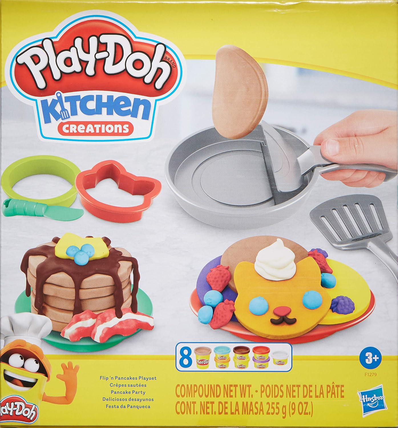 Play-Doh Kitchen Creations Flip 'n Pancakes Playset 14-Piece Breakfast Toy for Kids 3 Years and Up with 8 Non-Toxic Modelling Compound Colours - Image 3