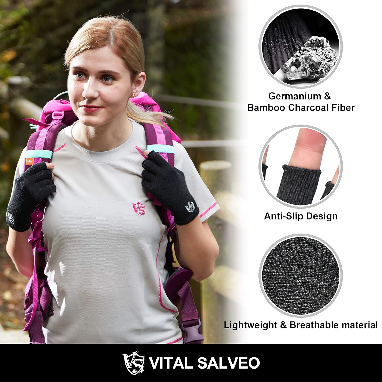 Vital Salveo Stretchy Unisex Half Finger Typing Texting Circulation Fingerless Recovery Gloves (Pair): Clothing