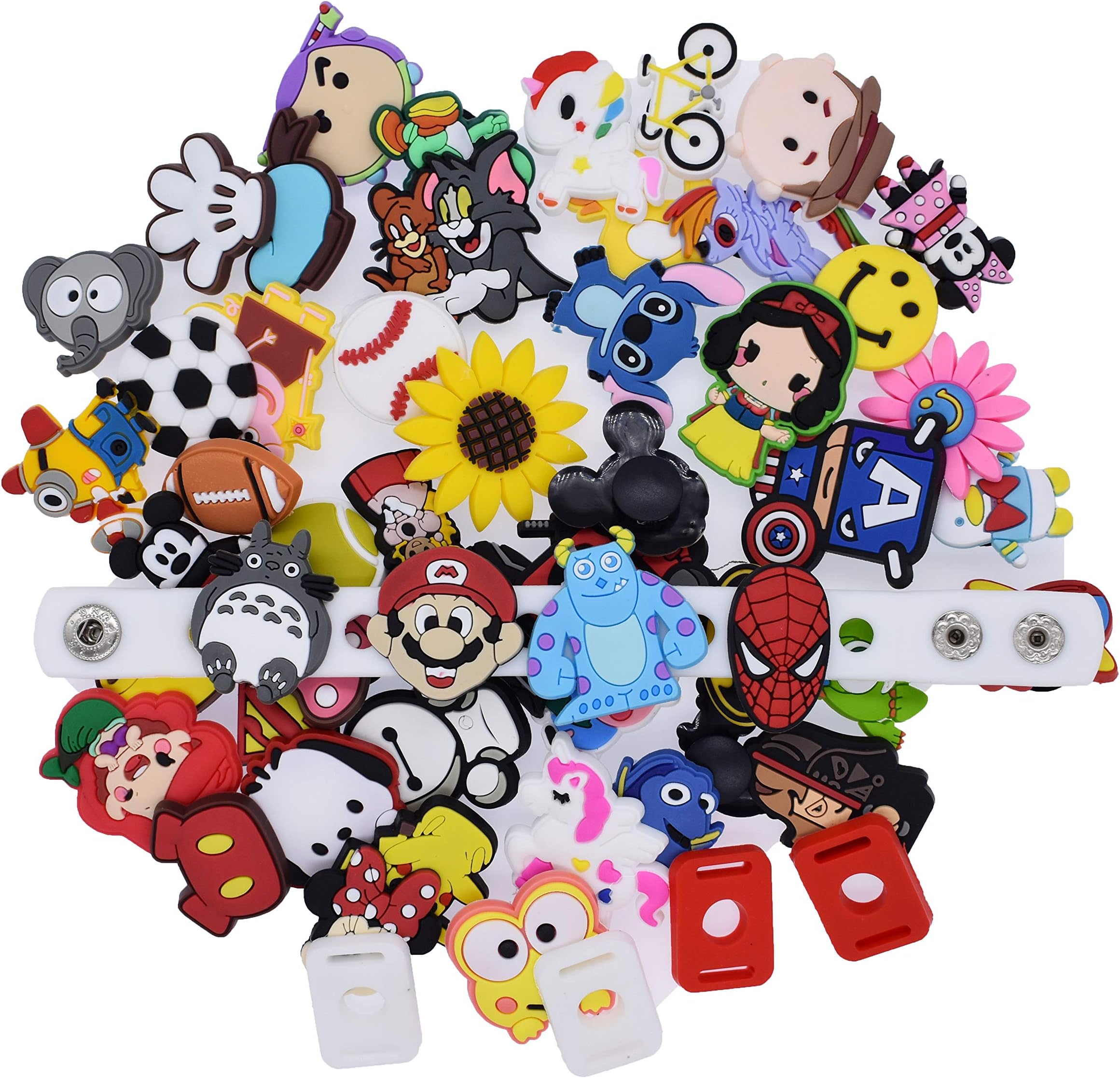 XHAOYEAHX 50,100pcs Different Random Shoes Charms Decorations with Shoe Lace Adapter & Wristband Bracelet Gifts