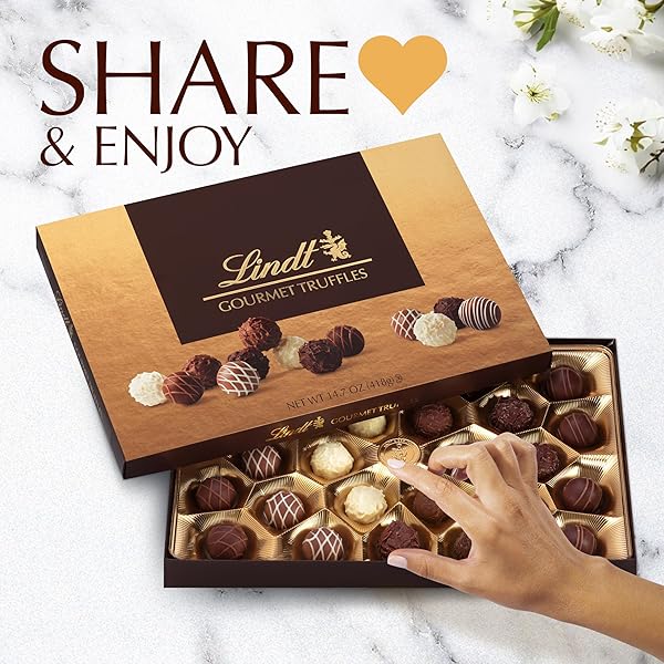 LINDT GOURMET CHOCOLATE TRUFFLES GIFT BOX, ASSORTED CHOCOLATE CANDY FOR MOTHER’S DAY GIFTS, 26 COUNT, 14.7 OZ. BOX