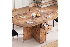 Jocoevol Folding Dining Table for 4 Kitchen Dining Room DinnerTable with Storage Drawer Space Saving Oval Foldable Drop Leaf Gateleg Furniture for Small Space (Vintage, 51 * 31.5 * 30)