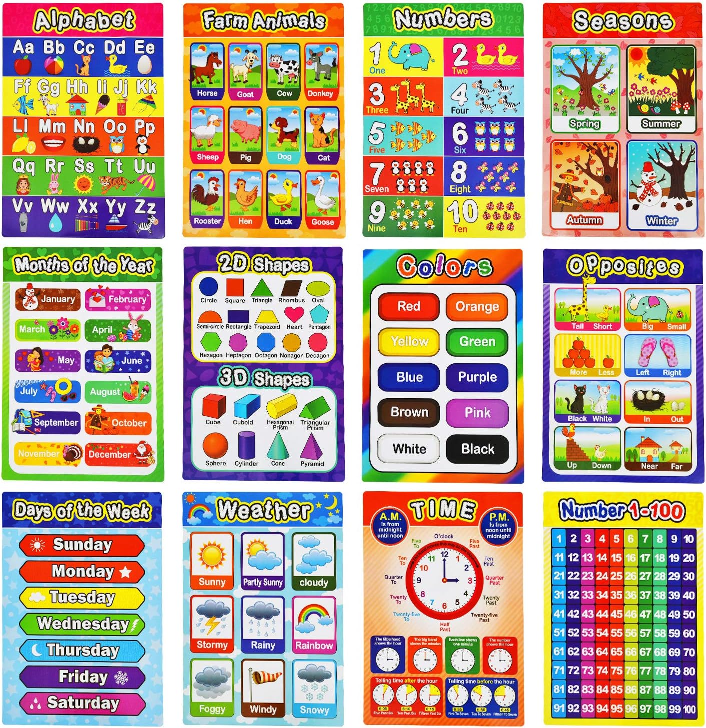 Enhoha Preschool Poster With Glue Point Dot Inclued Alphabet Numbers Colors Weather And More Poster Kindergarten 12PCS
