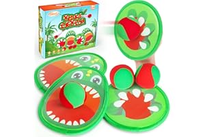 Billeeit Big Dinosaur Toss and Catch Ball Set, Catch Game Toys for Kids and Toddler, Outdoor Toys Christmas Birthday Gift for Family with 4 Rackets, 4 Balls, 1 Drawstring Bag