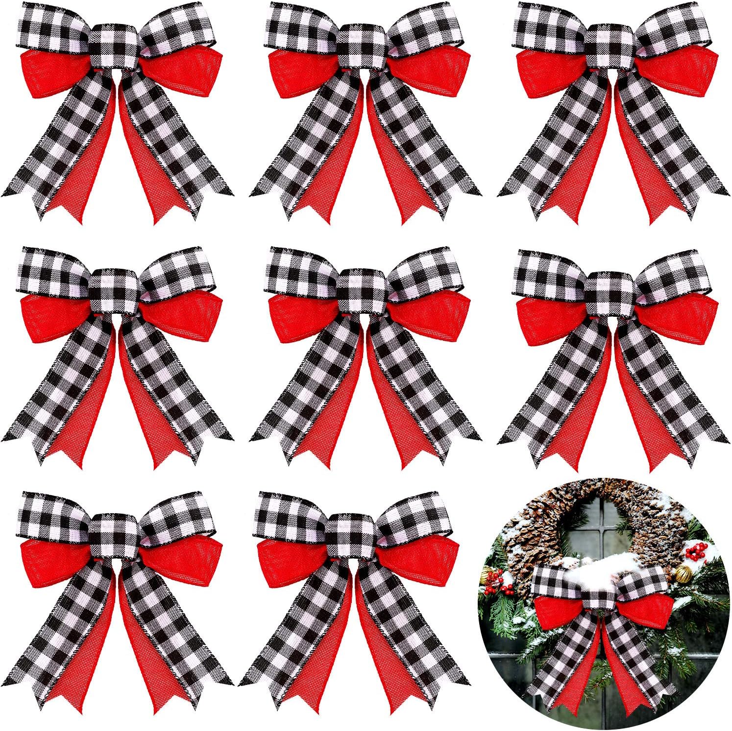 WILLBOND 8 Pieces Christmas Holiday Bows Black and White
