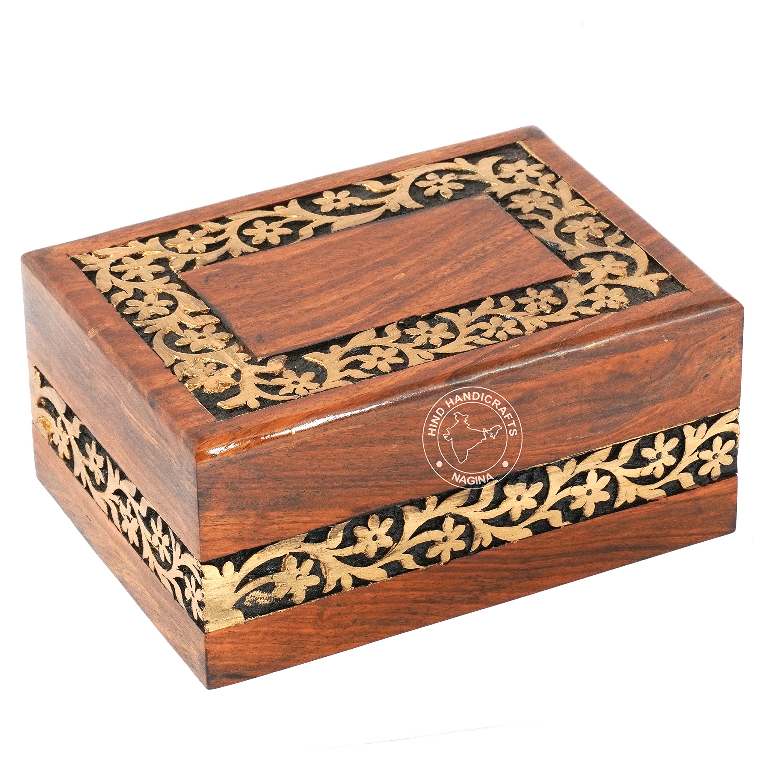 Hind Handicrafts Handmade & Handcrafted Rosewood Borders Engraving Wooden Cremation Box/Urns for Human Ashes Adult, Funeral Urn Box (Large : 9" x 5.5" x 4.5" - 180lbs or 72kg, Golden Border)