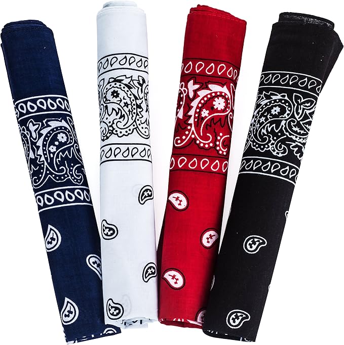 Bandanas for Men & Women,Paisley Bandanas, 4 Pack, 100 Cotton Bandanna