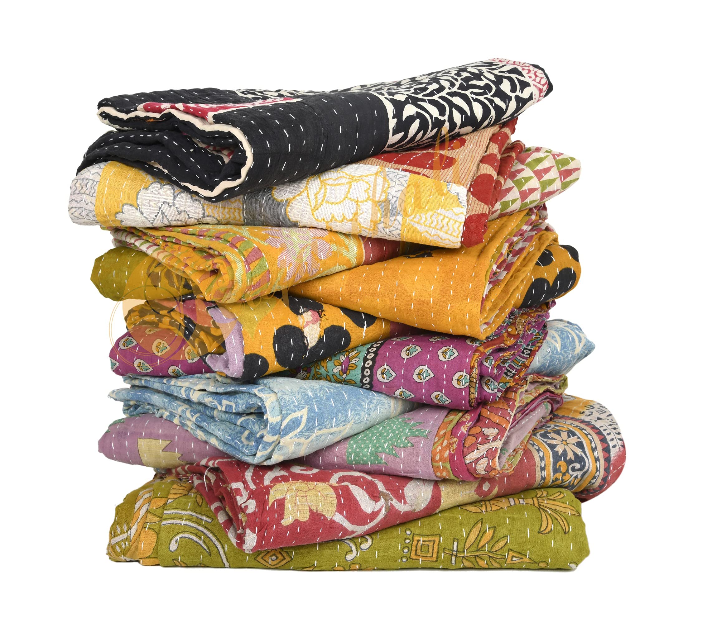 Photo 1 of Rajasthali Whole Sale Tribal Kantha Quilts Mix Lot Vintage Cotton Bed Cover Old Assorted Patches Rally (5)