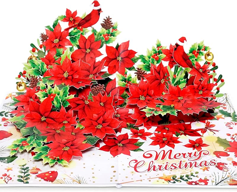 CUT POPUP Exclusive Poinsettia Merry Christmas Cards 2025 5 Cards