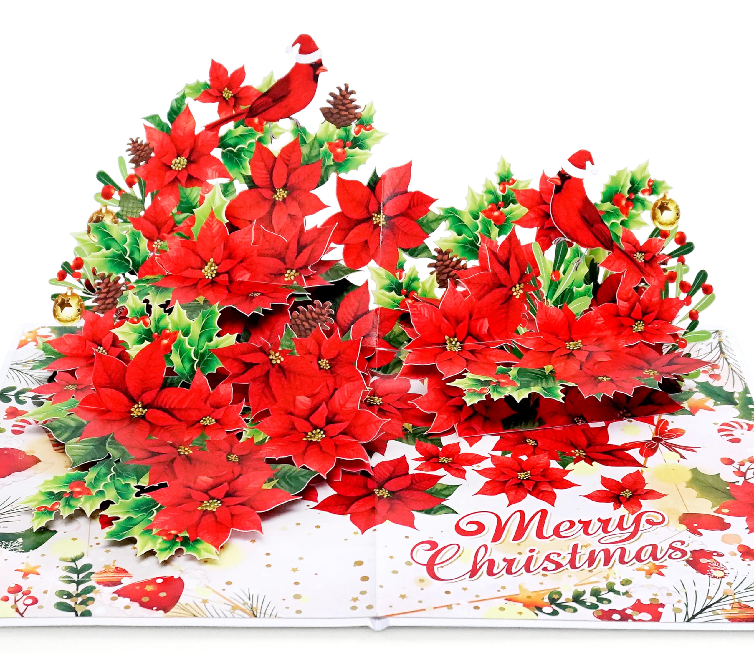 CUTPOPUP Exclusive Poinsettia Merry Christmas Cards 2025, Pop Up Christmas Cards w Envelope, 3D Xmas Card, Holiday Greeting Card Gifts for Her Him Wife Husband Family Son Mum Dad (L-Shape) US8-CN296UK