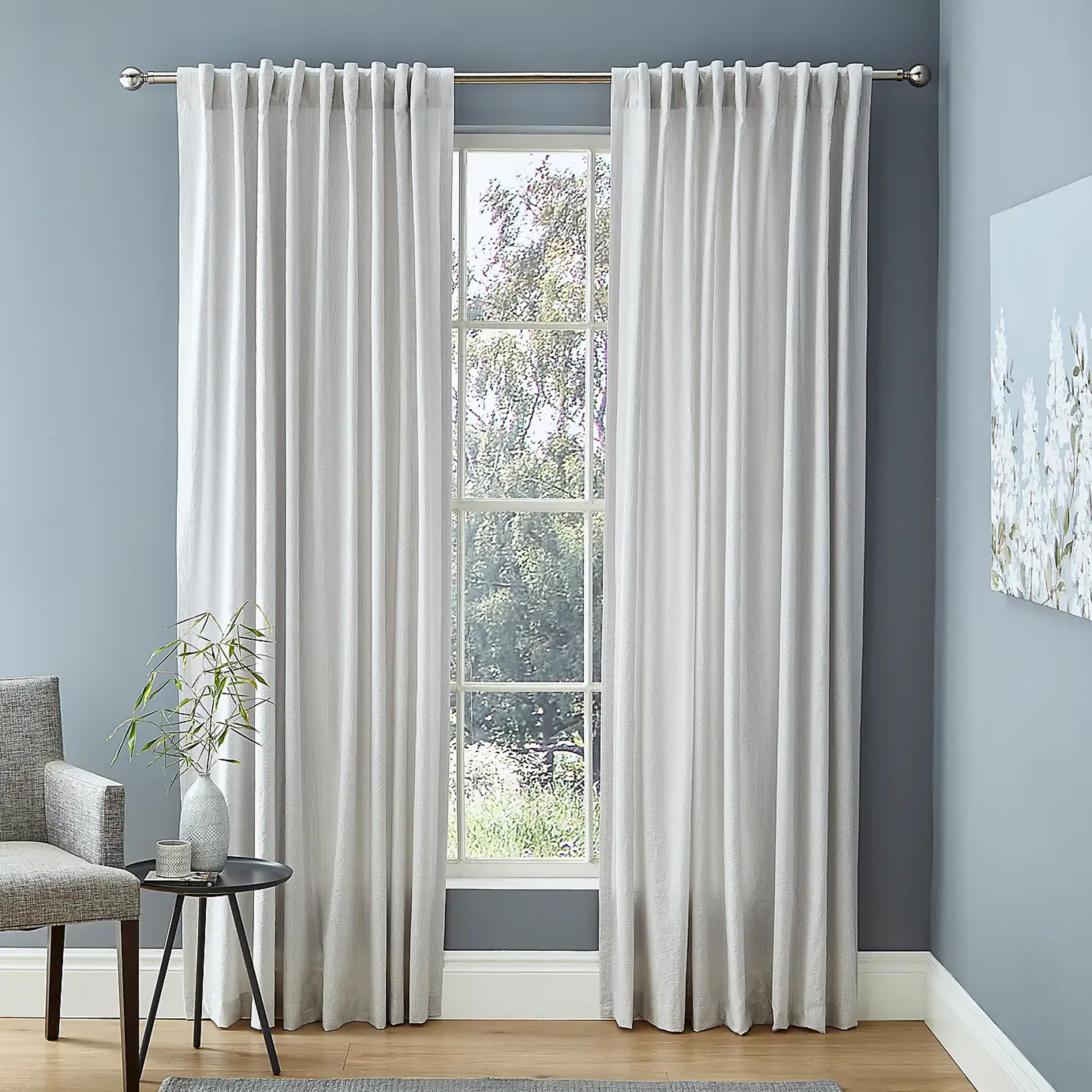 Seersucker Slot Top Voile Panel Curtain 66 x 72 Inches White Sheer Window Drape Light Filtering & Privacy Curtain Textured Seersucker Fabric Easy Install Slot Top Machine Washable OEKO-TEX® Certified