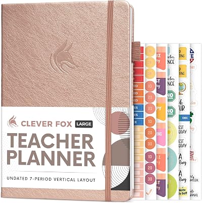 Clever Fox Teacher Planner Undated 18x26cm Hardcover Rose Gold