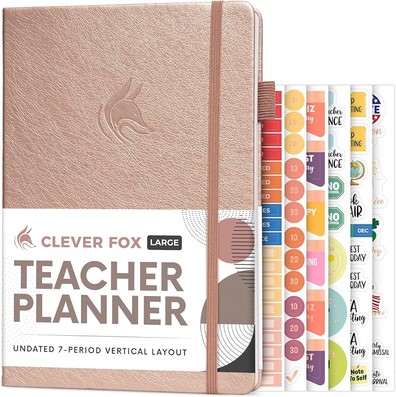 Clever Fox Teacher Planner Undated 18x26cm Hardcover Rose Gold