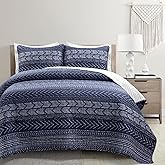 Lush Decor Hygge Geo Pattern Striped 3 Piece Quilt Bedding Set, Full/Queen, Navy